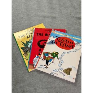 Tintin Comic Book Lot of 3 Herge Mammoth The Calculus Affair Tibet Blue Lotus